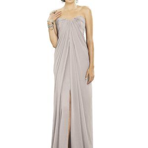 Dessy 2879......Full-length strapless lux chiffon dress....Taupe...Size 4...NWT